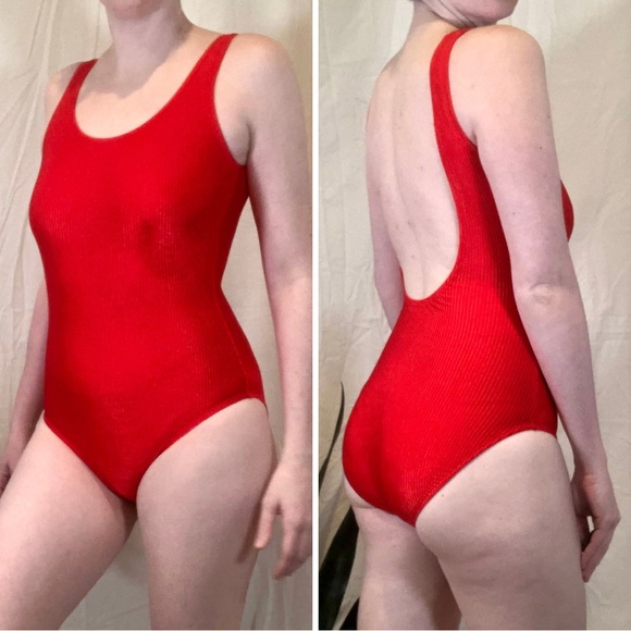 Vintage Other - Vintage 80s-90s Catalina Baywatch Style Red Ribbed Low Back One Piece Swimsuit